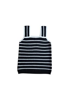 LOFT Black & White Striped Knit Sweater Tank Top Square Neck Sleeveless Size M